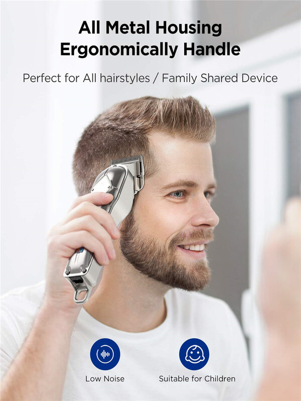 Limural clippers de cabelo elétrico para homens profissional sem fio barbeiro aparador de barba recarregável display led metal caso
