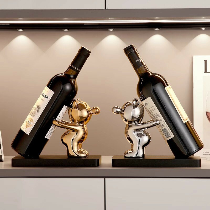 Creative and  Bear Wine Rack Wine Cabinet Luxury Home Living Room Entrance Meal Side Cabinet Wine Tray Decoration