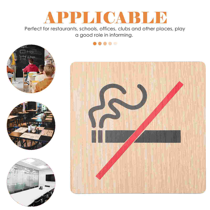 4 Pcs No Smoking Sign Wooden Wall Signs Warning Label Stickers Reminding Public Label