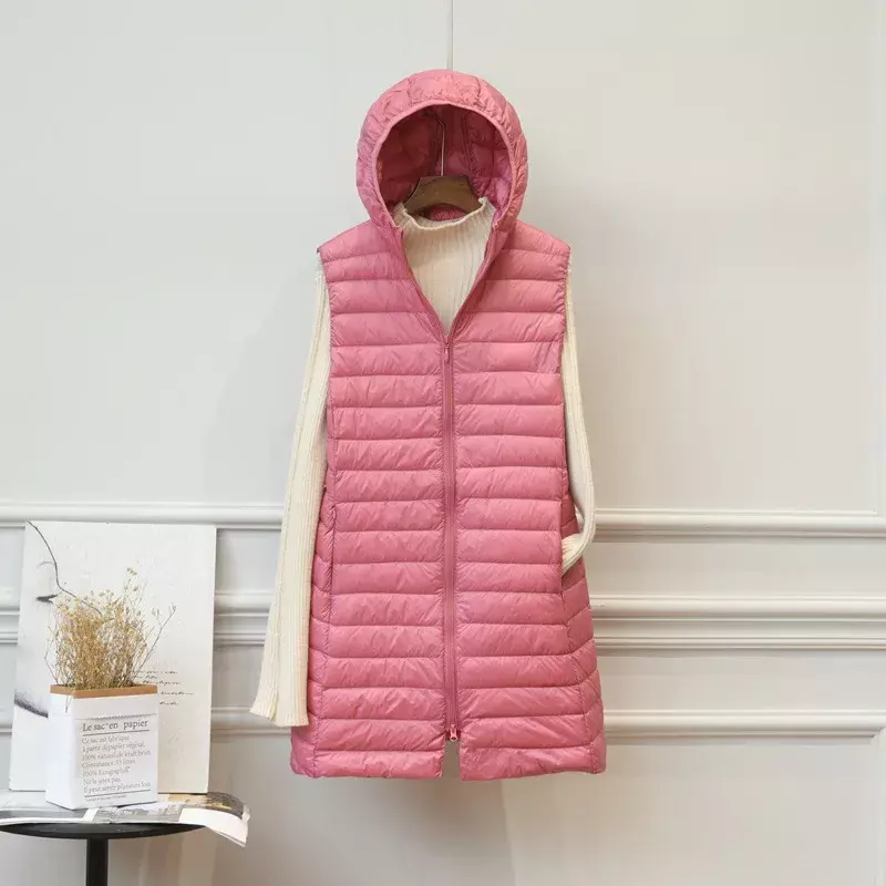 Chaqueta de algodón sin mangas para mujer, abrigo largo acolchado con capucha, Parka delgada, chaleco largo de invierno, novedad