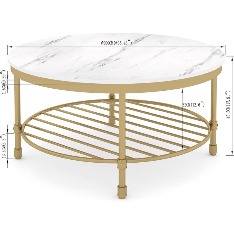 Meja kopi bundar untuk ruang tamu 2-Tier meja kopi Modern dengan rak penyimpanan terbuka meja kayu meja Modern pertengahan abad