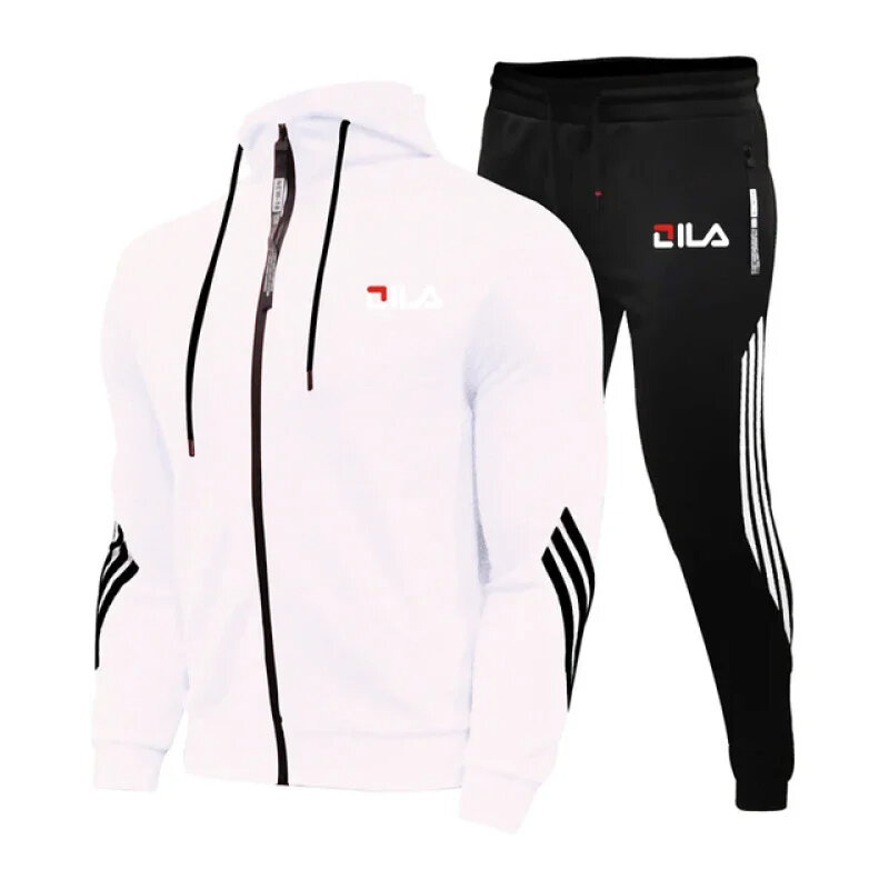 Conjunto esportivo de jogging masculino com jaqueta de zíper, calça esportiva casual, roupas de marca, primavera e outono, novo, 2 peças