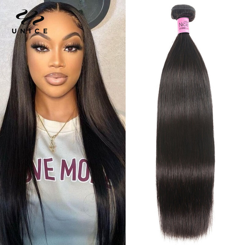 Unice Haar Steil Braziliaanse Haar Weave Bundels 1 Bundel 100% Menselijk Haar Natuurlijke Kleur Remy Hair Extension