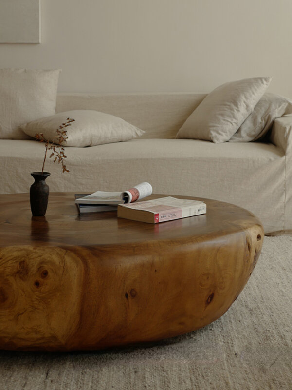 Mesa redonda completa madeira maciça log café, sala de estar, seixo, criativo