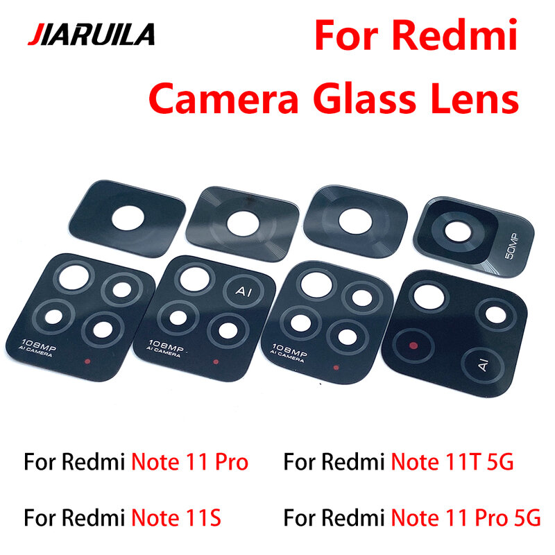 Tampa de lente de vidro com suporte de armação, substituição da câmera traseira, Xiaomi Redmi Note 11S 11 4G 11T 11E 5G 11 13 Pro Plus, Novo