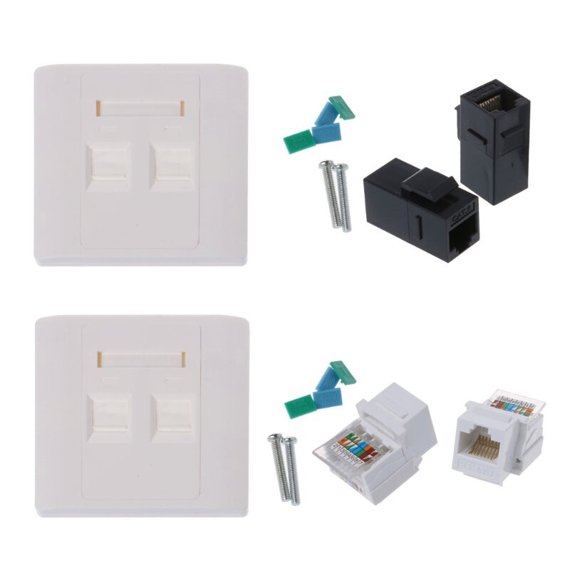 2 Ports RJ45 Wall Plate With Female to Female Connector 86x86mm
