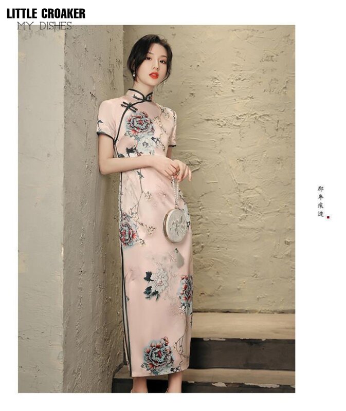 Qipao-Vestido largo de estilo joven para mujer, Cheongsam Vintage grabado, hueso chino, Sexy, mismo estilo, verano, 2023