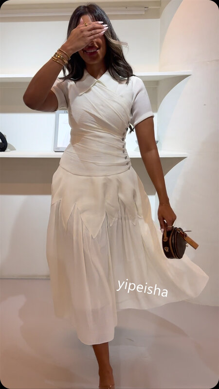 Sukienka balowa wieczorowa szyfonowa, zapinana na guziki, zaręczynowa, w kształcie litery A, z wycięciem, na zamówienie, na okazję, Midi es
