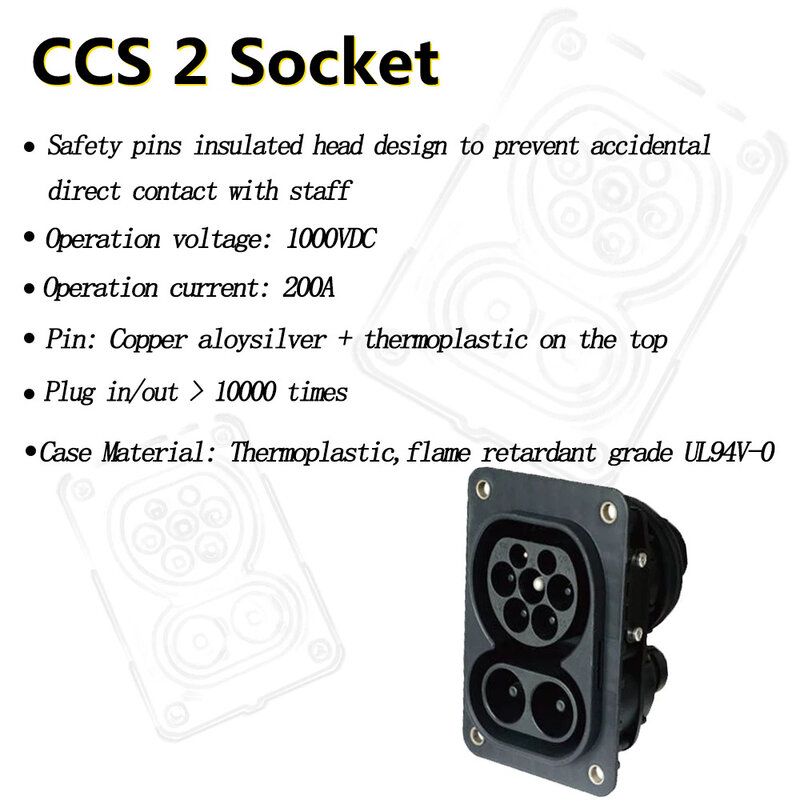 200A Dc Met 1M Kabel Evse Ccs Combo 2 Ev Snelle Socket Voor Elektrische Auto Accessoires Ccs Combo Ev lader Connector Ccs 2 Socket