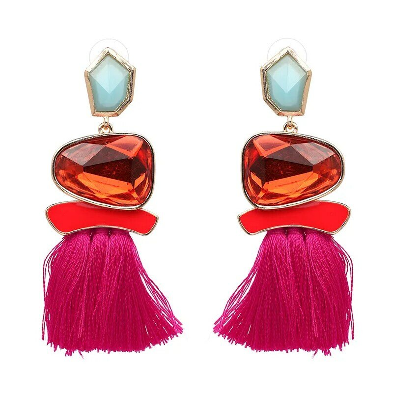 New Arrival Vintage Gem Tassel Earrings Colorful Classic Charm Holiday Party Jewelry