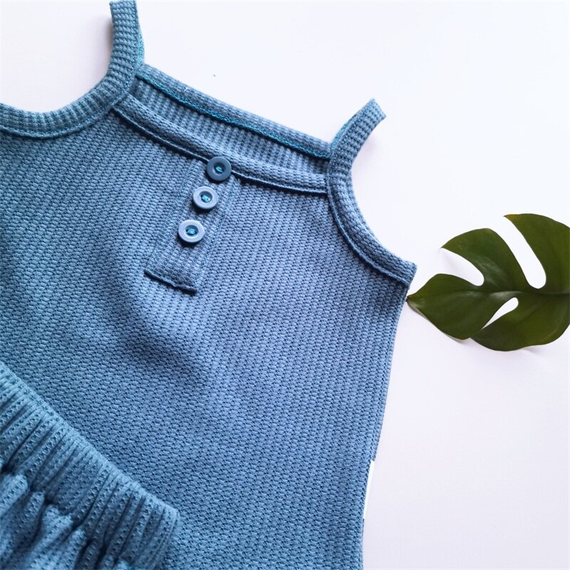 Conjuntos de ropa para bebé, trajes de tirantes para niña pequeña, Tops de algodón sólido para bebé, camiseta y pantalones cortos, chándal infantil, conjuntos para recién nacidos