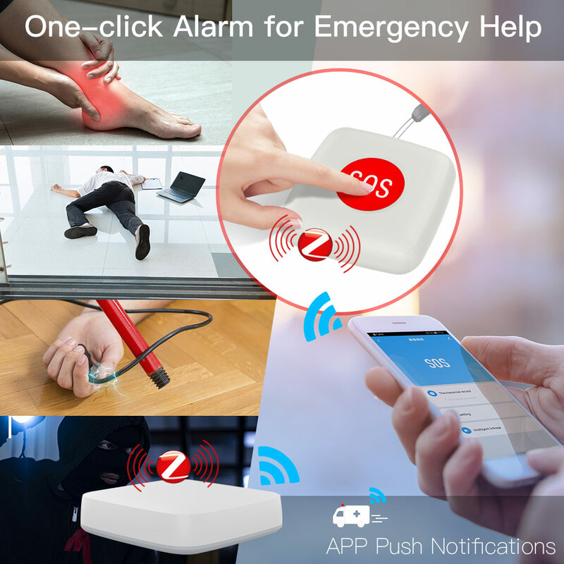 Alarma Tuya ZigBee SOS para niños y ancianos, interruptor de ayuda de emergencia, Control remoto por aplicación Smart Life