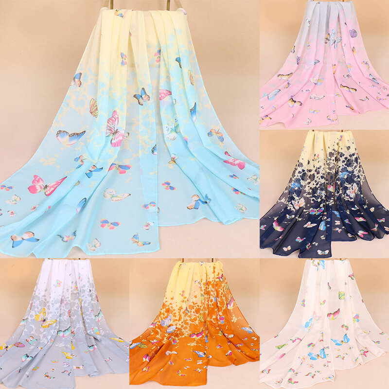 Thin Chiffon Scarf Hijab Fashion Embroidery Butterfly Sunscreen Neck Protection Small Sunscree Long Shawl Women's Long Scarves
