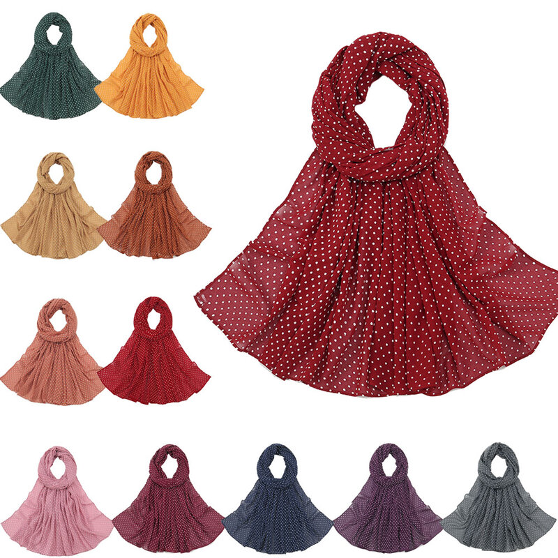 Frauen Chiffon Schal Schals weibliche Pareo Strand tücher Sommer Herbst gedruckt Punkte Mode muslimischen Hijab Kopf Wrap Cape Schals