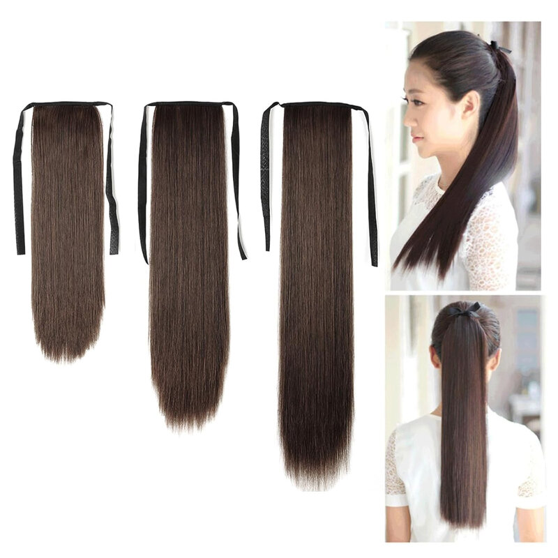 45/55/65cm peruka z długich prostych włosów włosy w koński ogon przedłużanie włosów matowe realistyczne bezszwowe związywane koński ogon dla kobiet codziennego użytku