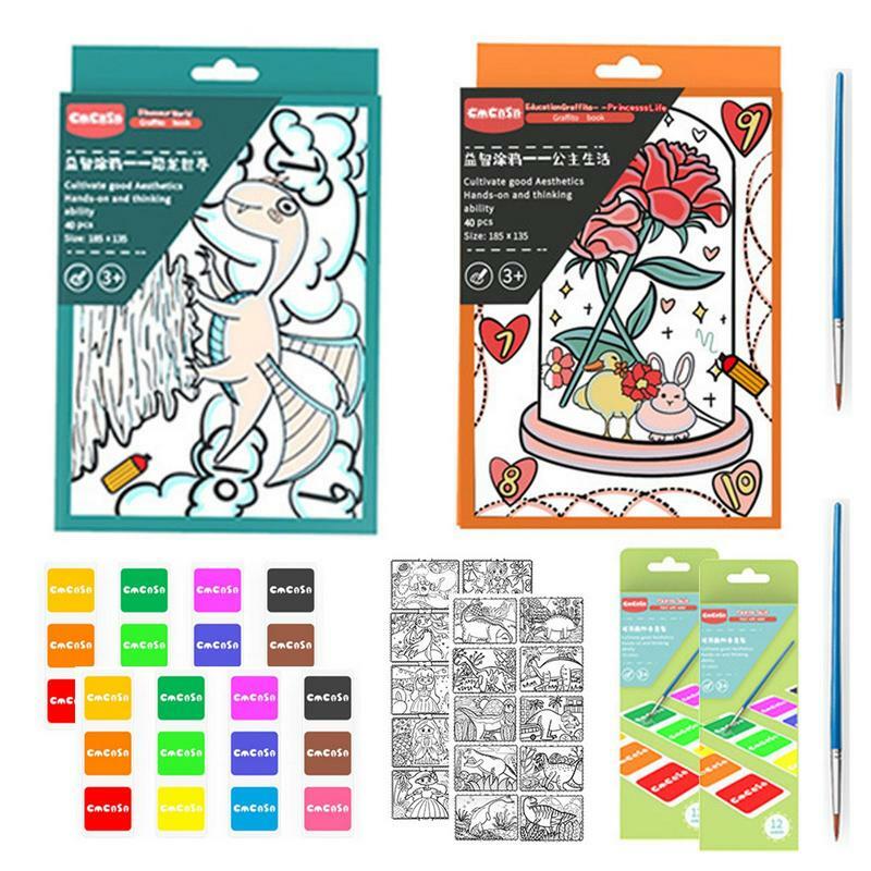 Livre de coloriage de poche pour tout-petits, carnet d'interconnexion portable, peintures et brosse, nettoyage à l'eau, enfants de 3 ans