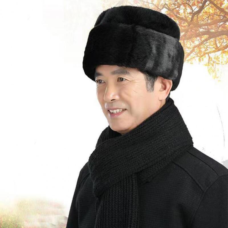Topi musim dingin pria, Aksesori Musim Dingin serbaguna Ultra tebal dengan topi bulu palsu tahan angin warna Solid untuk cuaca dingin musim gugur