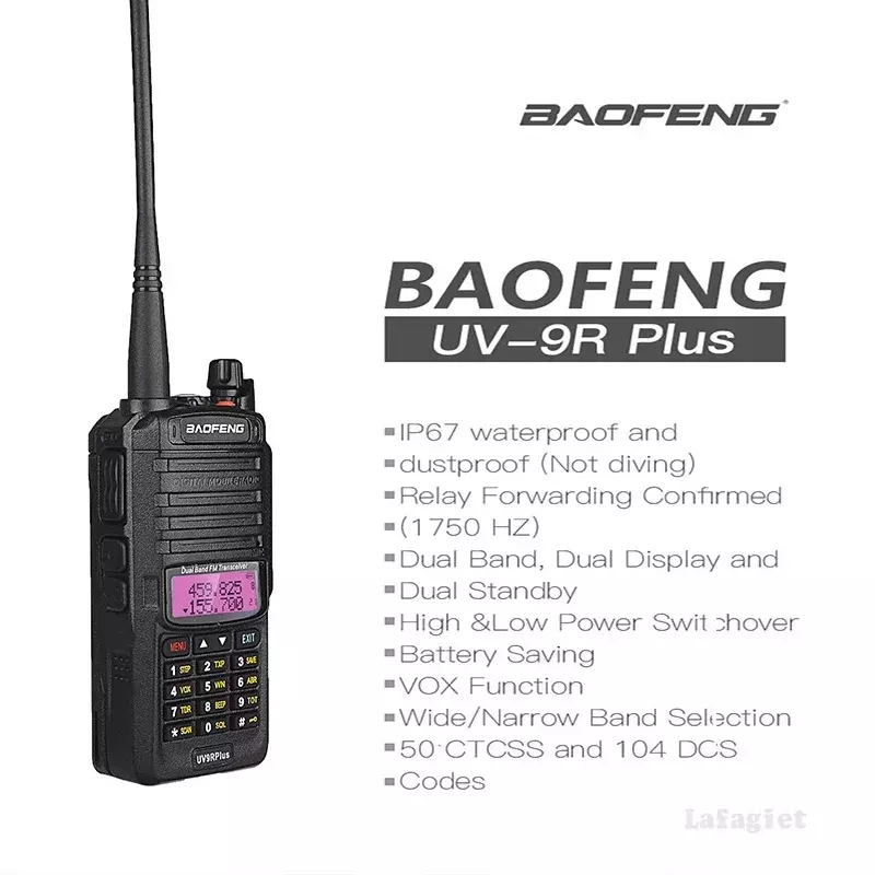 วิทยุสื่อสารกันน้ำ IP68 Baofeng UV-9R บวก10กม. คลื่นความถี่คู่ UHF VHF UV9RPLUS วิทยุสมัครเล่นแบบพกพา