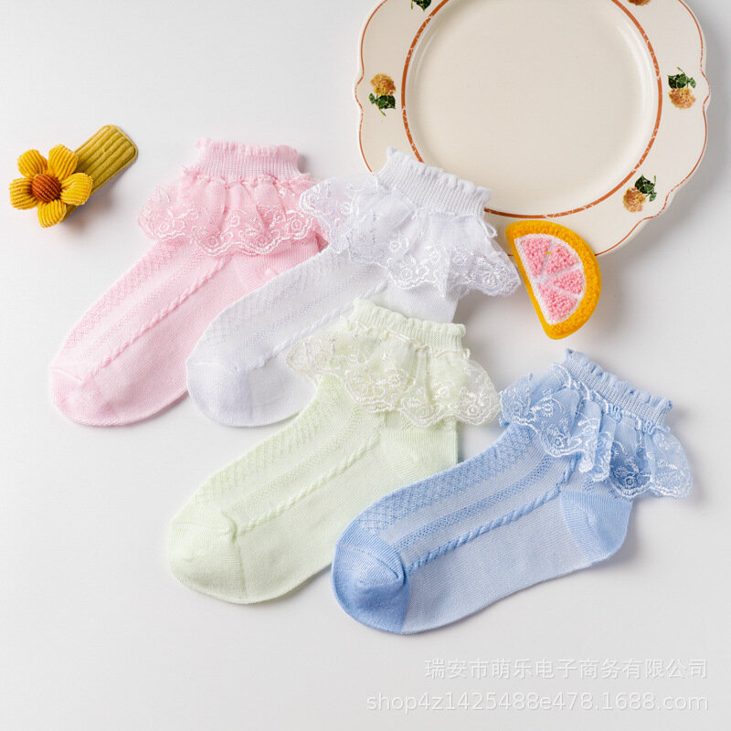 Estate primavera sottile corto punto caviglia calzini da pavimento ragazze principessa maglia calzini bianchi con volant in pizzo per neonato bambini bambino