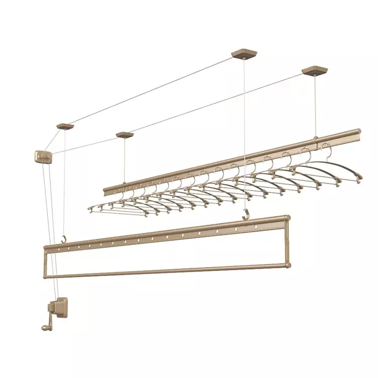 Met Hangers Aluminium Legering Materiaal Balkon Kleding Droogrek Plafond Gemonteerd Handmatig Oprollen Kleding Droogrek