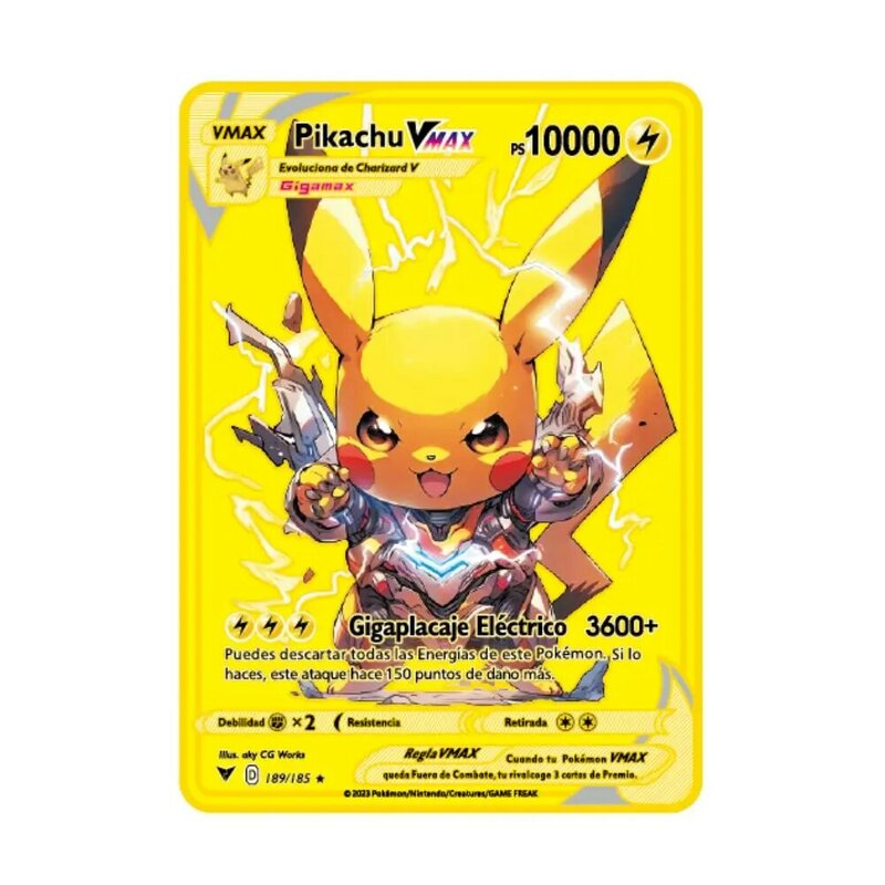 Cartas de Pokémon de Metal en español, Cartas de hierro, Mewtwo, Pikachu, Gx, Charizard, Vmax, novedad de 2024