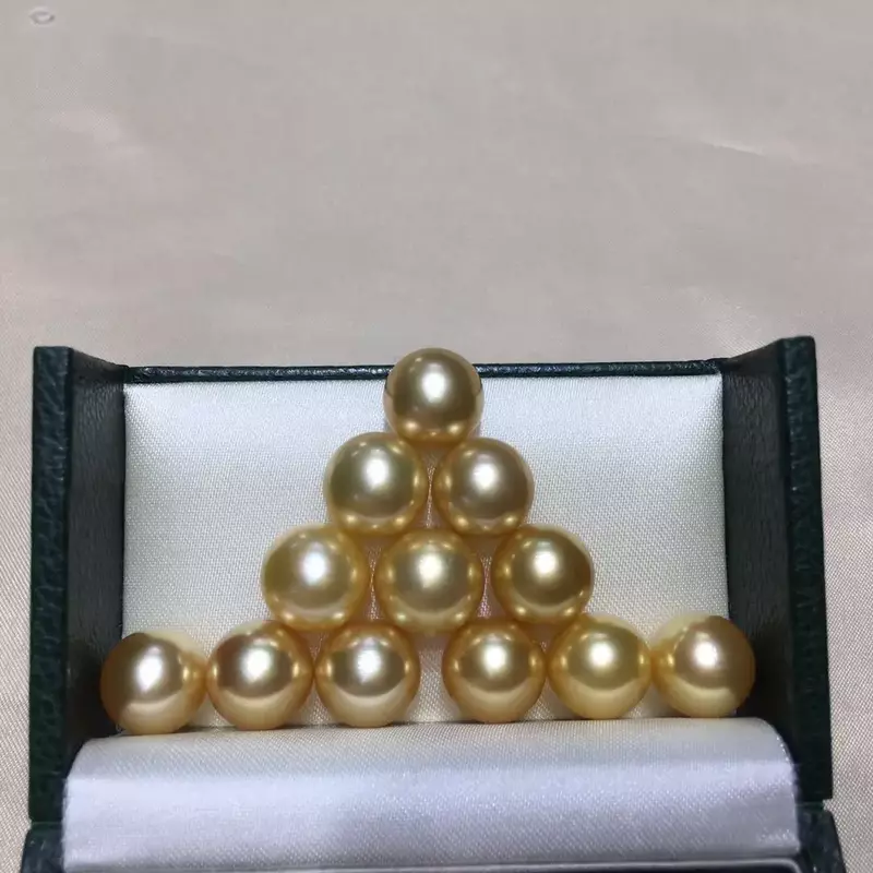 天然の本物の宝石用原石,金色の丸い光沢のジュエリー,巨大な真珠,11〜12mm