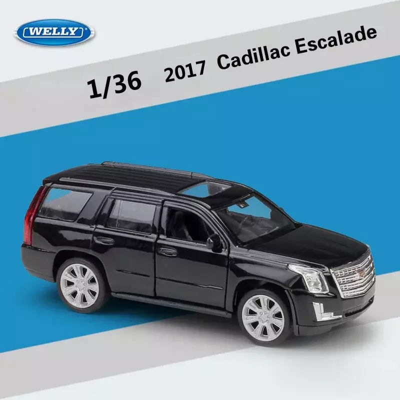WELLY-Cadillac Escalade SUV Simulator Pull Back Car Model, Diecast 1:36 Escala, Brinquedo de Liga de Metal, Veículo para Crianças, Presentes, 2017
