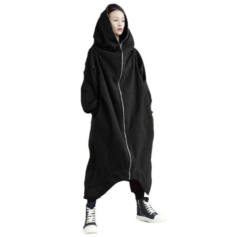 Sudadera de manga larga con capucha para mujer, abrigo holgado de gran tamaño con cremallera, 2019