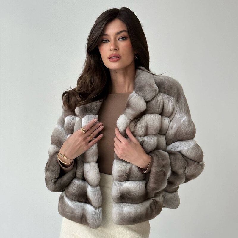 Luxus Frauen Chinchilla Pelz jacke für Frauen Natur pelz Mantel flauschige Jacke echte Kaninchen Pelzmantel Frauen Bestseller Kleidung für