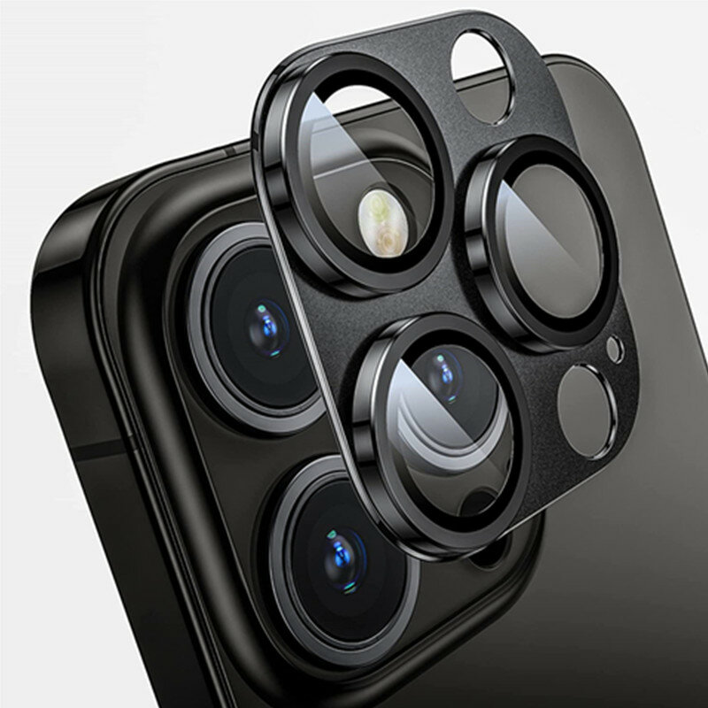 Pelindung kaca lensa kamera logam, aksesori penutup lensa kaca untuk IPhone 14 13 15 Pro Max 12 Mini 14 Plus 14Pro 13Pro 15Pro i15