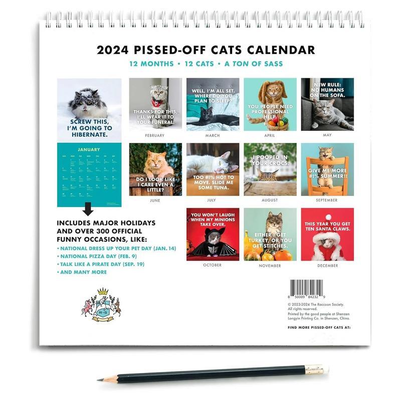 Calendario de planificación creativa de gatos, decoración de escritorio, papel recubierto, regalo de cumpleaños, 2024, 2024