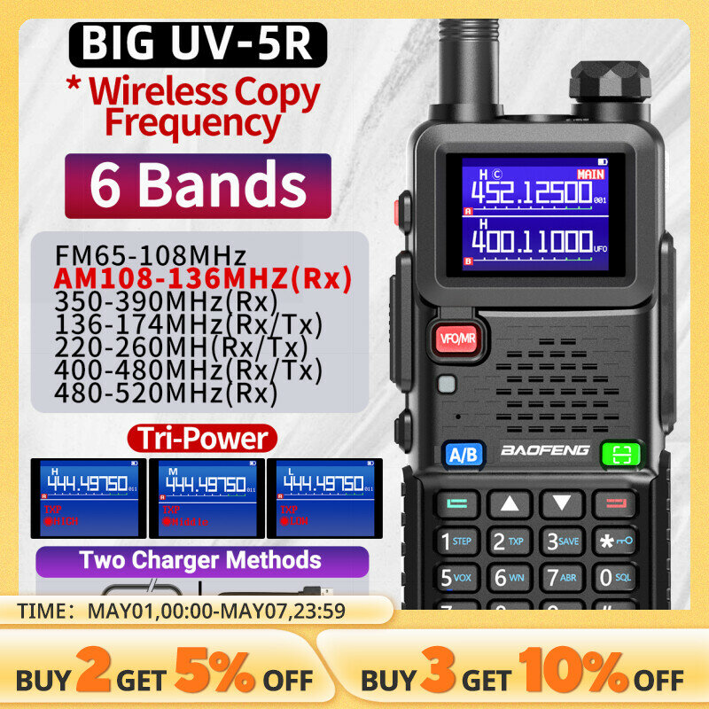 Baofeng UV 5RH 10W Full Bands Walkie Talkie Wirless Copy Frequency Type-C Charger Upgraded UV 5R Transceiver Ham Two Way Radio