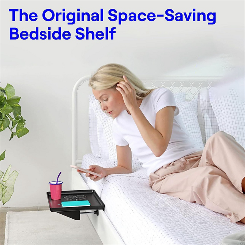 Rak samping tempat tidur lipat, rak tempat tidur susun Organizer untuk klip tempat tidur atas untuk dudukan kasur loteng untuk nampan rak samping tempat tidur