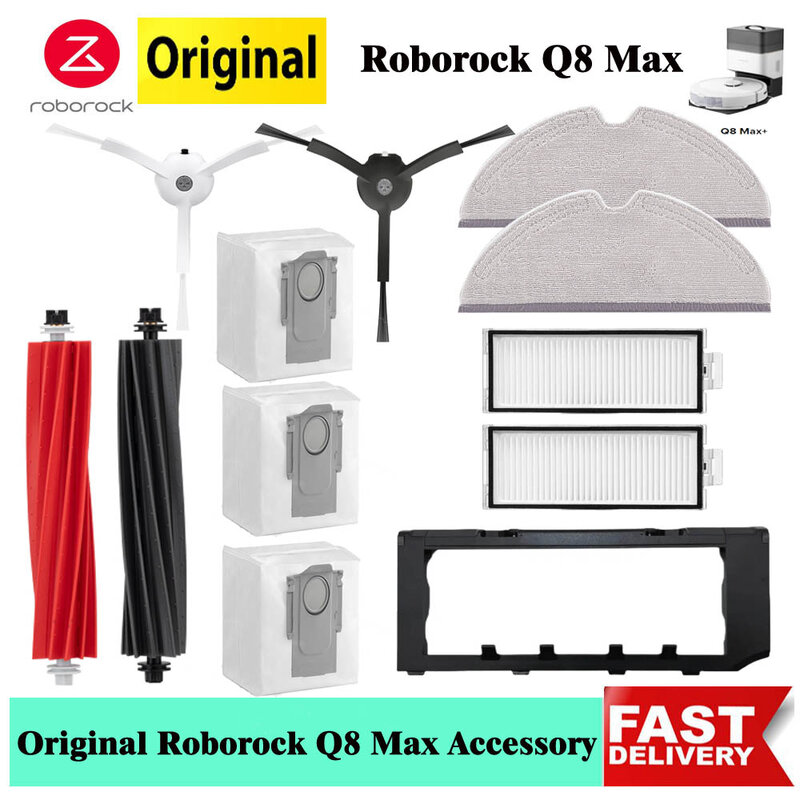 Roborock-cepillo principal Q8 Max +, accesorios originales, filtro HEPA, cubierta de cepillos laterales, bolsa de polvo, piezas Q8 Max