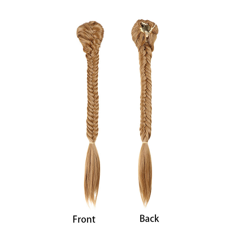 24 Cal długi proste włosy syntetyczne warkocz pleciony Fishtail Fishbone sznurek kucyk włosy doczepiane Clip In dla kobiet