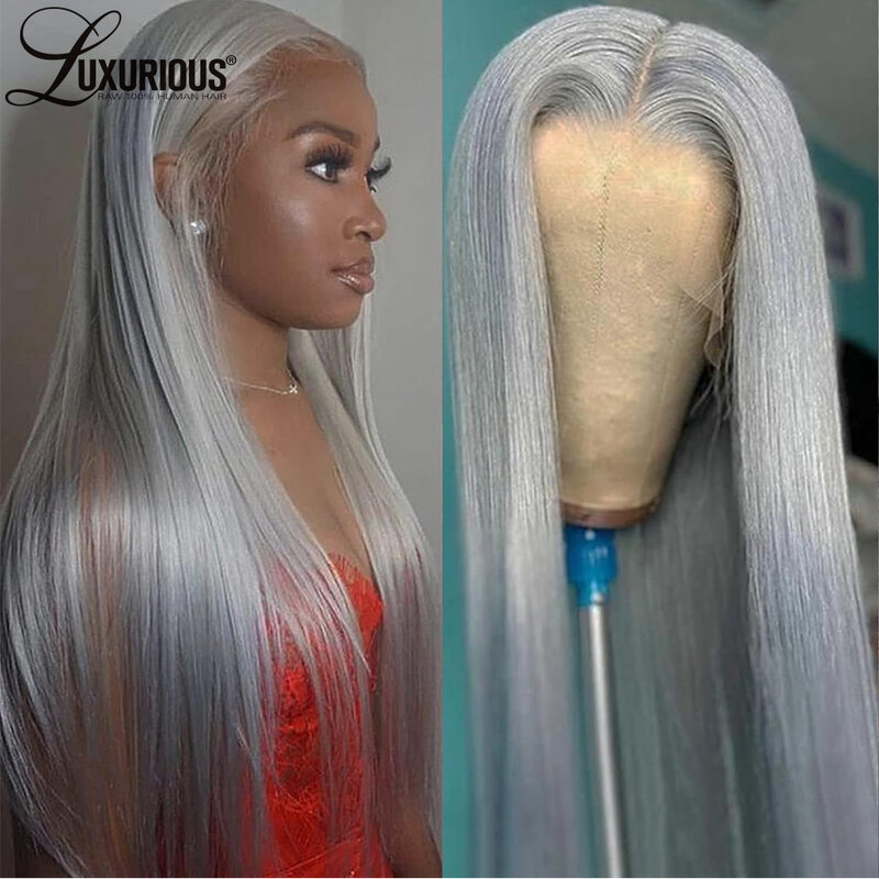 13X4 Silver Grey Silky Straight Lace Front Wigs For Women Brazilian Human Hair Wigs Pre Plucked HD Transparent Lace Frontal Wig