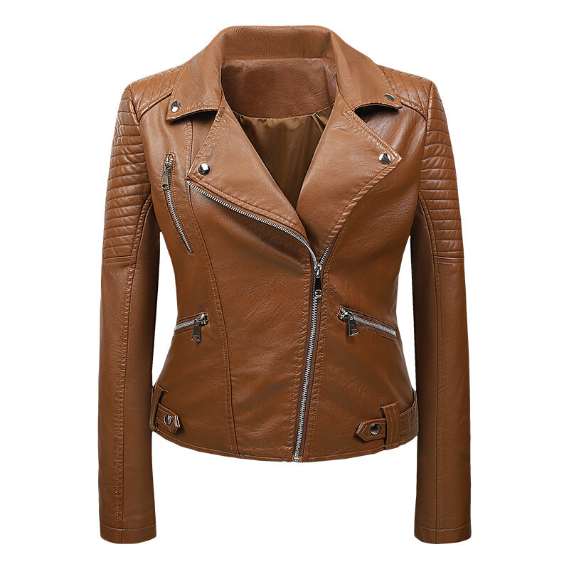 Женская Короткая кожаная куртка, облегающая мотоциклетная куртка из искусственной кожи с скошенной молнией, 2024