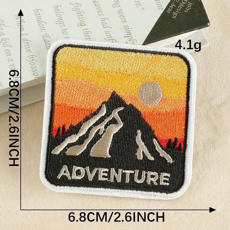 Parche bordado para manualidades, pegatina termoadhesiva para acampar en la montaña al atardecer, parches para planchar, bolsa de tela, accesorios de tela, novedad de 2024
