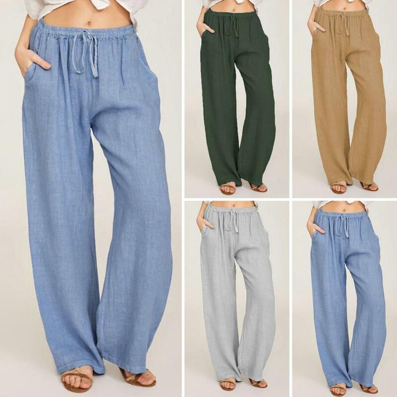 Pantalones informales de verano para mujer, pantalón elegante con cordón de cintura elástica y bolsillos, cómodo e informal