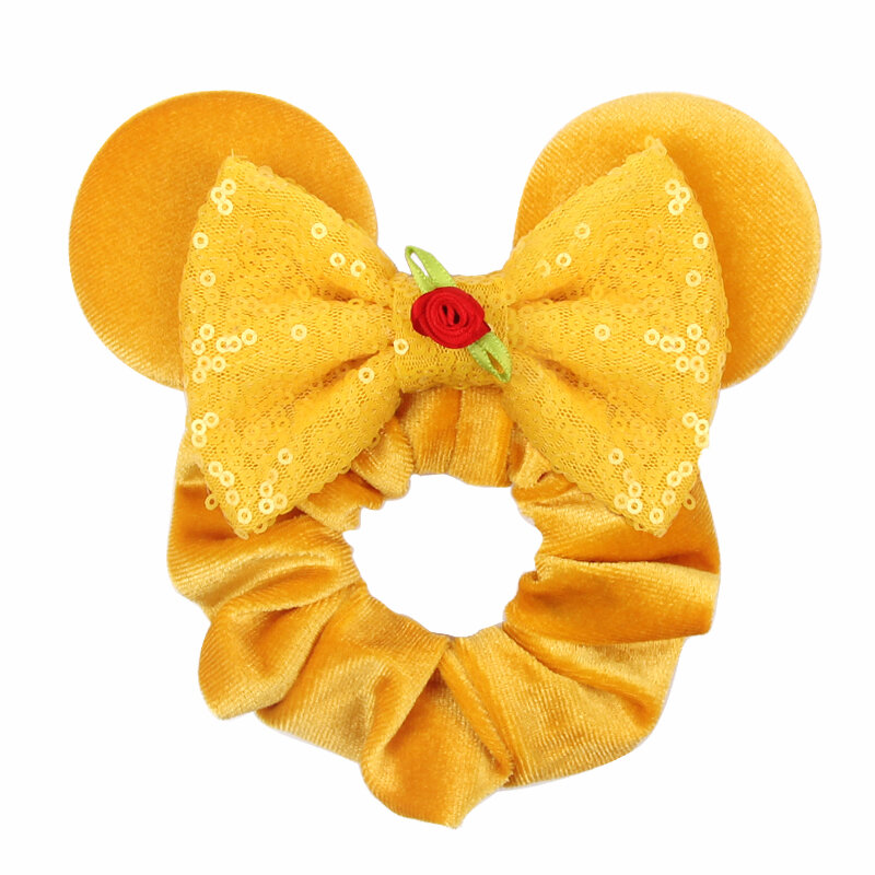 Disney uszy gumki do włosów aksamitne opaski do włosów dla dziewczynek cekiny opaska na głowę z kokardą kobiet Trip DIY akcesoria do dekoracji impreza z myszką Minnie