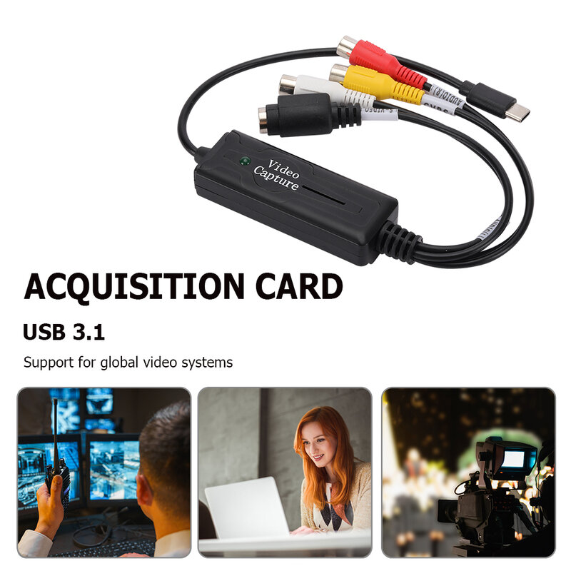 USB 3.1 Adaptador de cartão de captura de vídeo áudio, conversor fácil, DVD, VCD, MP4, tipo C