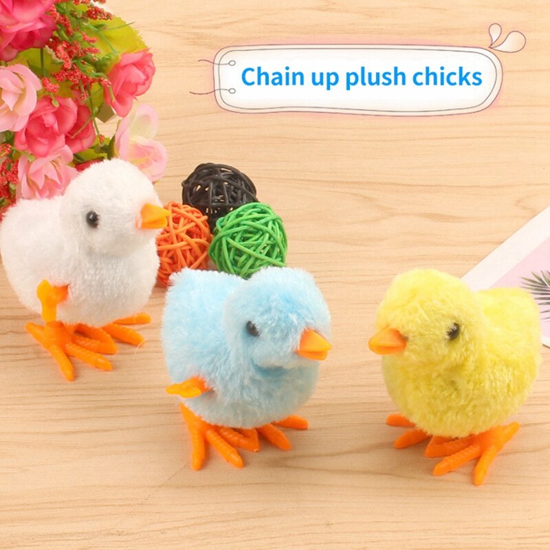 5Pcs Easter Wind Up Chick Toys Novelty Jumping Chicken Gag Plush Baby Chicks Toys Favors Gift For Kids Girls