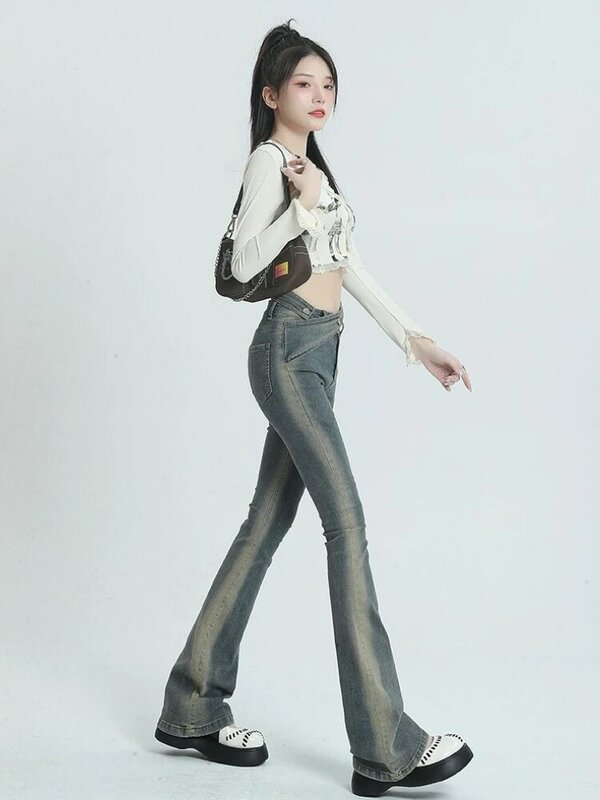 Jeans Frauen Vintage Hohe Taille Beliebte Denim Hosen Alle-spiel Kontrast Farbe Minimalistischen Freizeit Damen Amerikanischen Stil Herbst
