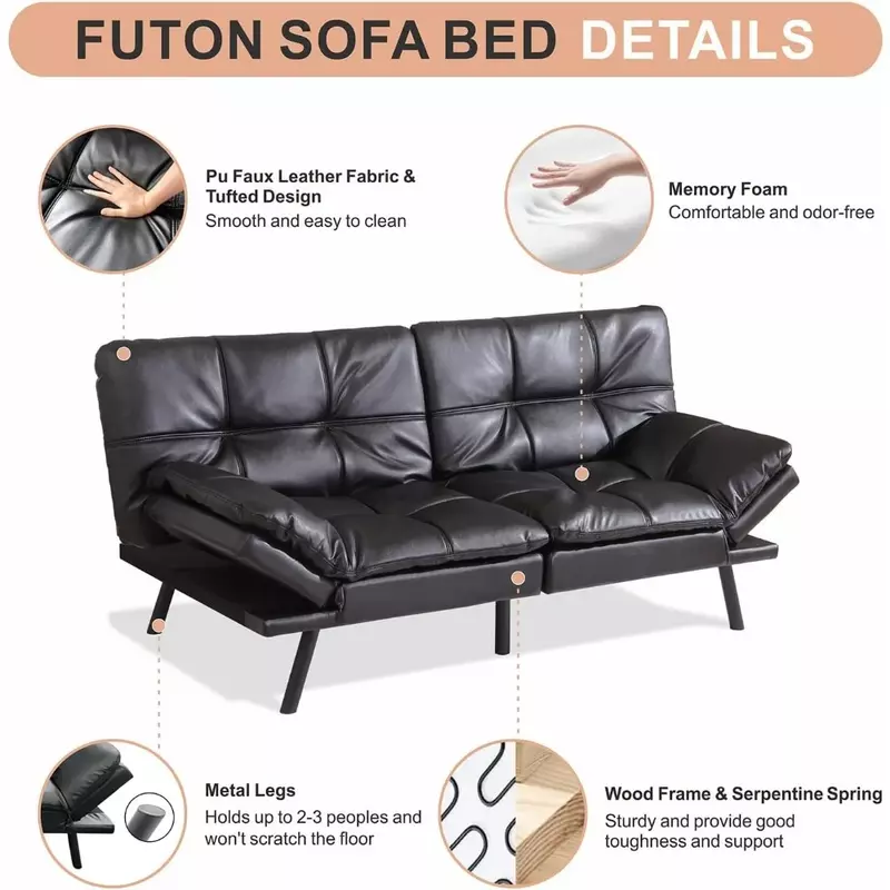 Tempat tidur Sofa, kasur busa memori futon, mudah dirakit, sofa bed