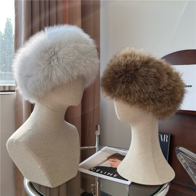 Real Fox Fur Neck Scarf Winter Thick Elastic Hair Headband For Girls Fashion Fur Neck Set Scarf Female Furry Fur Hair Circle