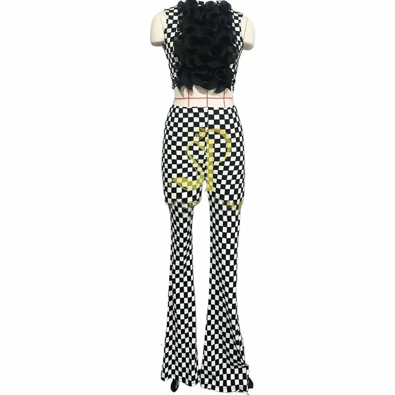Fashion Jazz Dance Costumes Women Group Hip Hop Clothing Sexy Lace Top Plaid Pants Bar Ds Dj Party Stage Rave Outfit XS7965