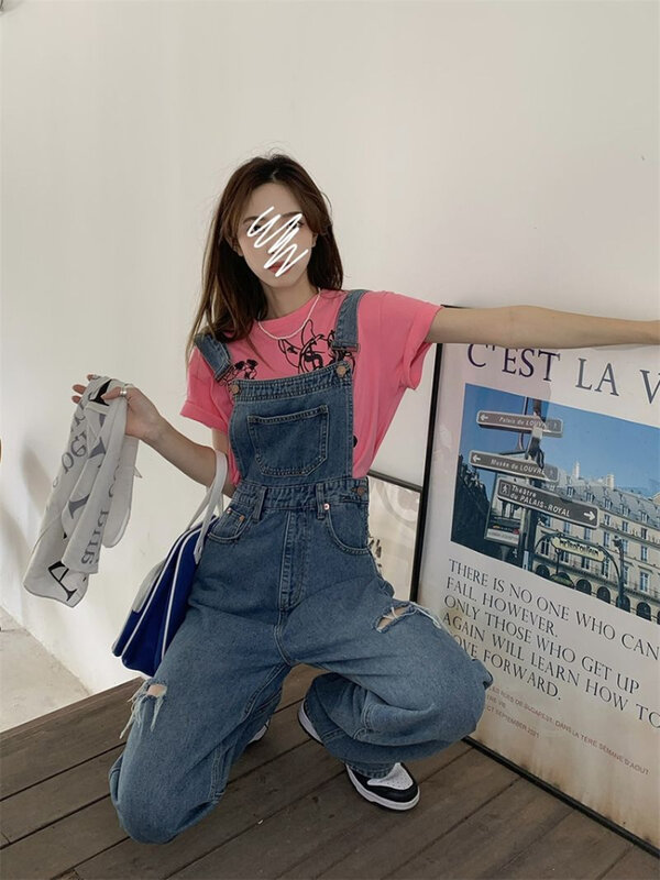 Tute donna Fashin Streetwear Chic Cozy Denim Hole stile coreano pantaloni dritti semplici quotidiano tutto-fiammifero speciale maturo nuovo