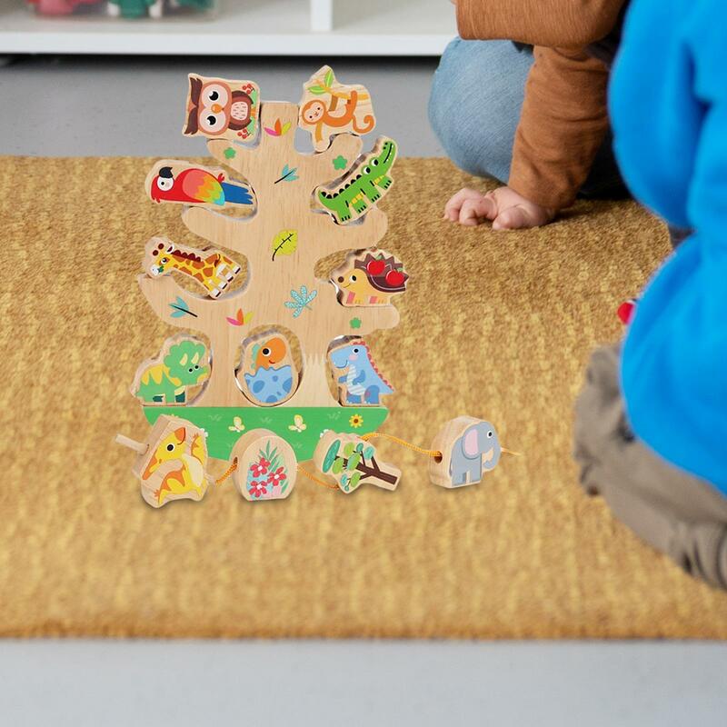 Drewniane zabawki do układania zwierząt, zajęcia przedszkolne, koraliki do sznurowania zwierząt do przedszkola festiwalowego