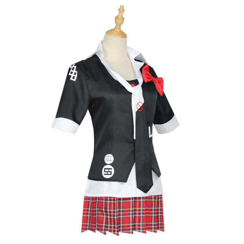 Disfraz de Cosplay de Anime Danganronpa, uniforme de Enoshima Junko, ropa de trabajo de cafetería, Falda corta, peluca trenzada de doble cola