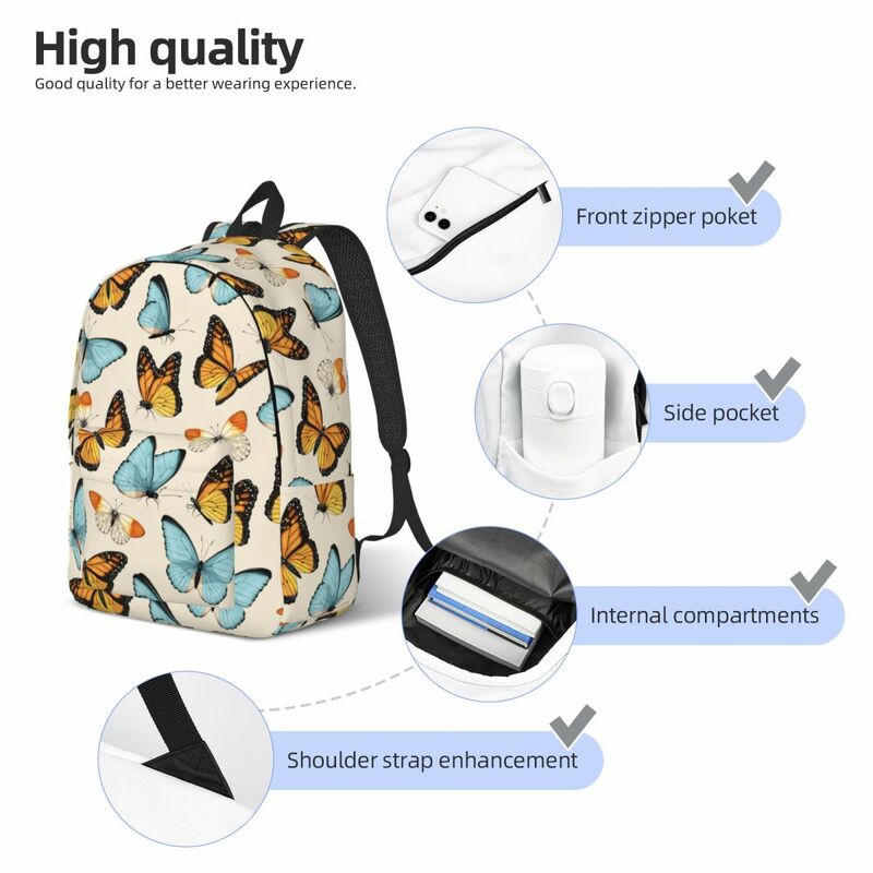 Vinatge Butterfly Pattern Backpack Elementary High College School Student Bookbag Teens Canvas Daypack Sports